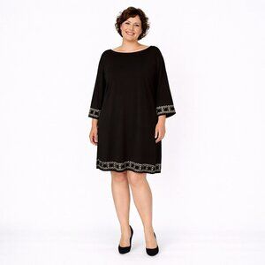 2/$30 Tiana B  20 Plus Black Boatneck Dress Rhinestone Embellishments Formal